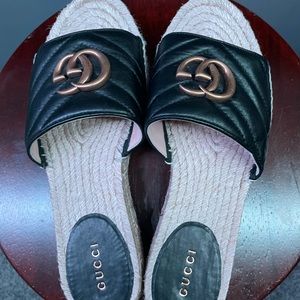 Worn once - Gucci Black Matelasse Platform Sandal- Size 36 1/2